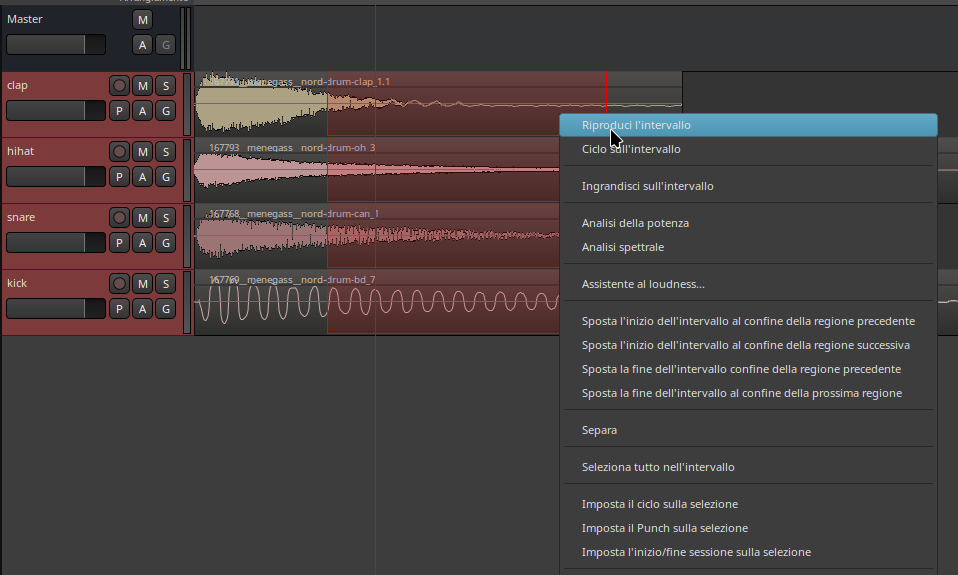Intervallo di loop nel menu contestuale