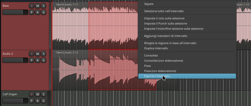 Esporta intervallo nel menu