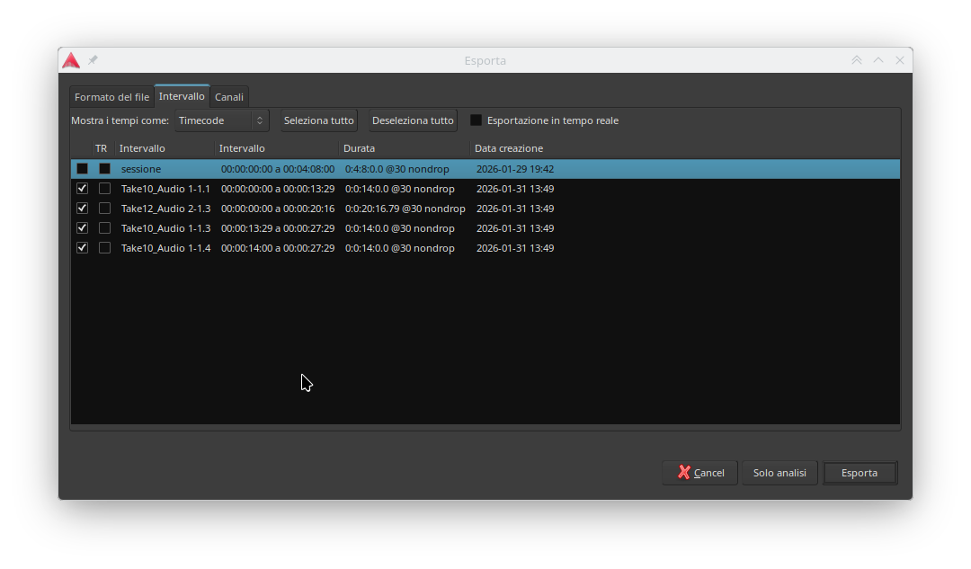 Esportare una regione