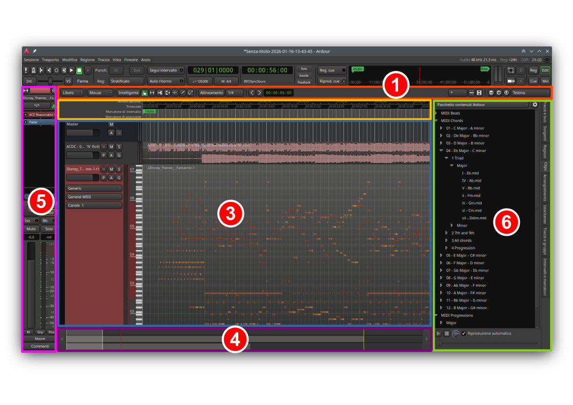 Sezioni della finestra dell'editor