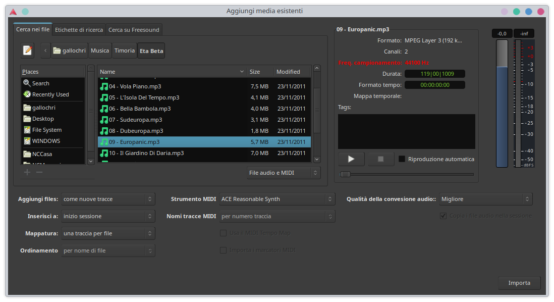 Aggiungi come nuove tracce