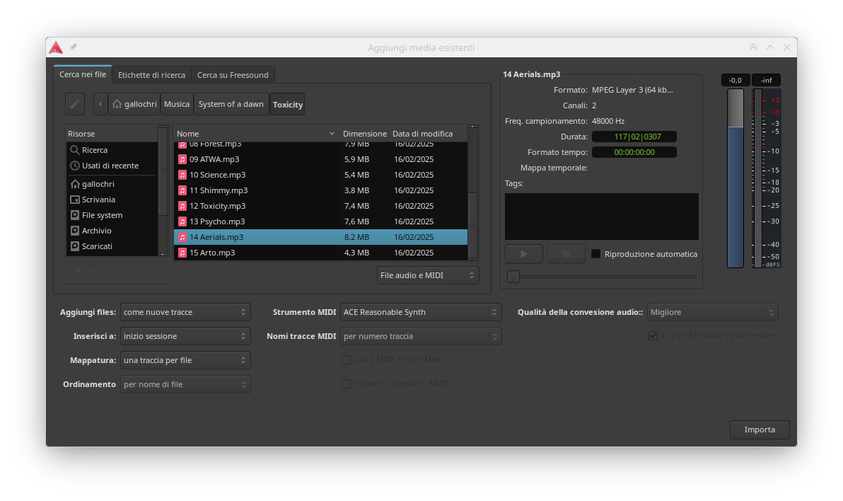 Aggiungi media esistenti