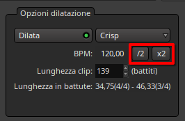 Moltiplicare o dividere il tempo della clip