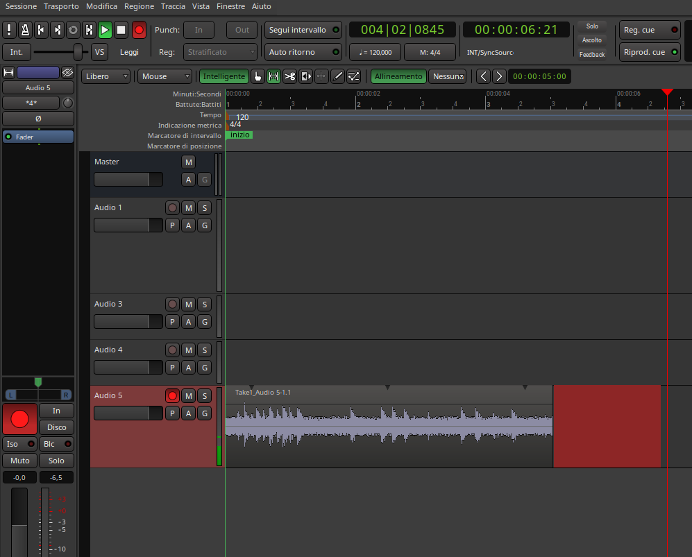 Arma Ardour e avvia la registrazione