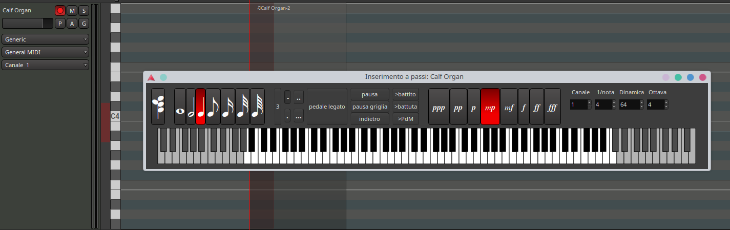 Anteprima della durata delle note nell'inserimento a passi