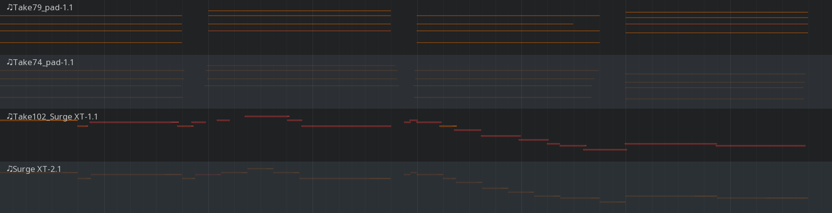 MIDI overdubs in Layered mode, stacked view